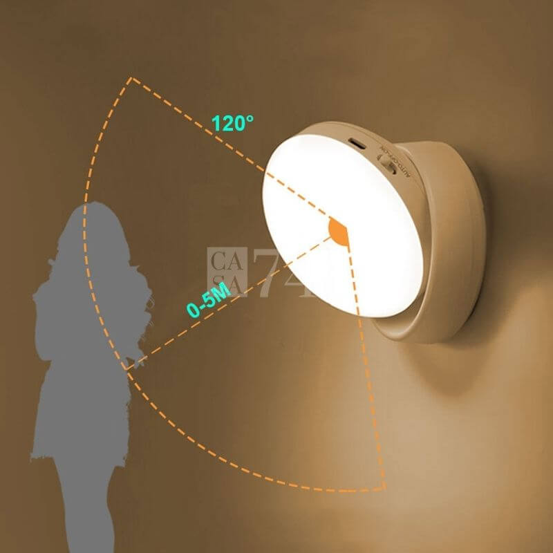 Luminária Redonda Led sem Fio com Sensor de Movimento e Carregamento USB